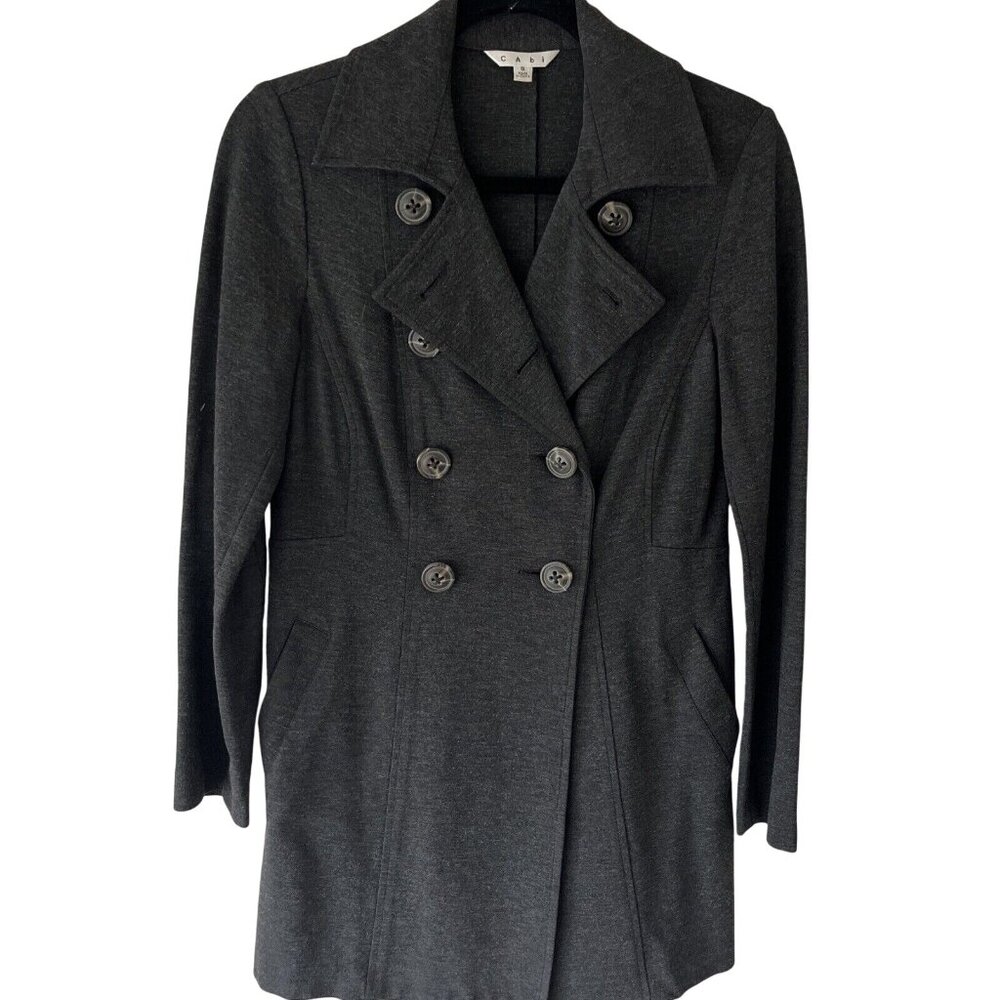 CAbi Style #648 Ponte Casablanca Double Breasted Trench Coat Jacket Gray Size S
